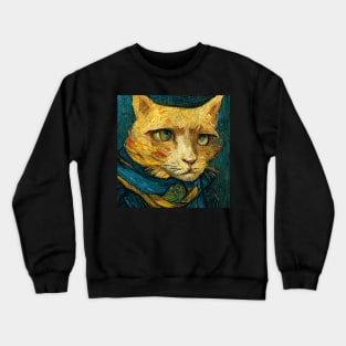 funny portrait cat van gogh style Crewneck Sweatshirt